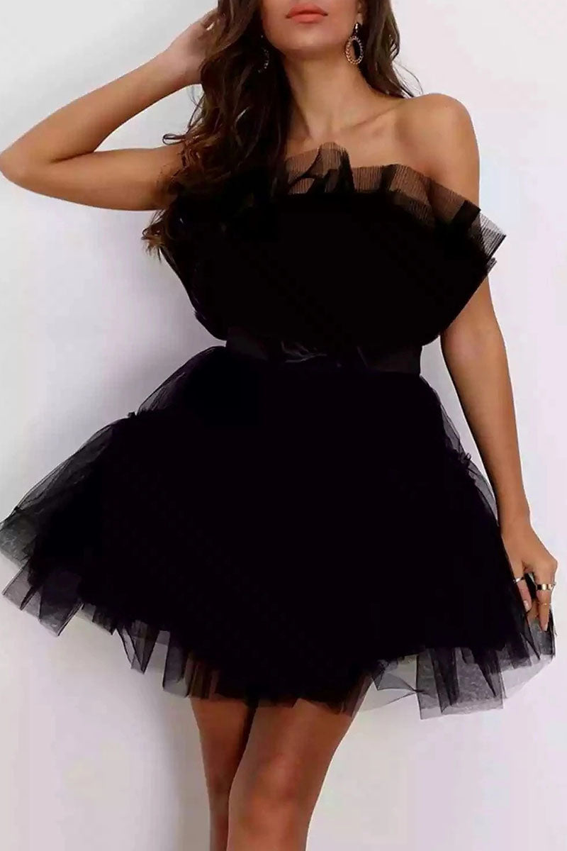 Sexy Elegant Solid Patchwork Strapless Princess Dresses(5 Colors) Black