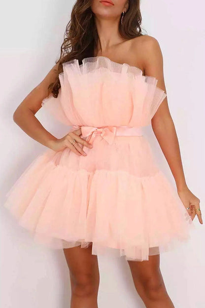 Sexy Elegant Solid Patchwork Strapless Princess Dresses(5 Colors) Pink