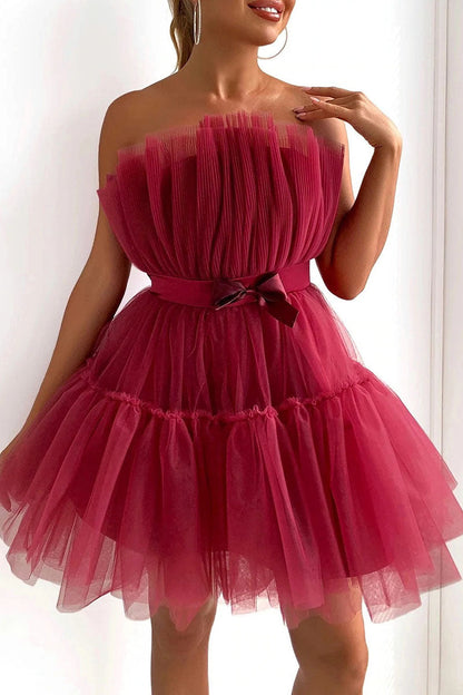 Sexy Elegant Solid Patchwork Strapless Princess Dresses(5 Colors) Purplish Red