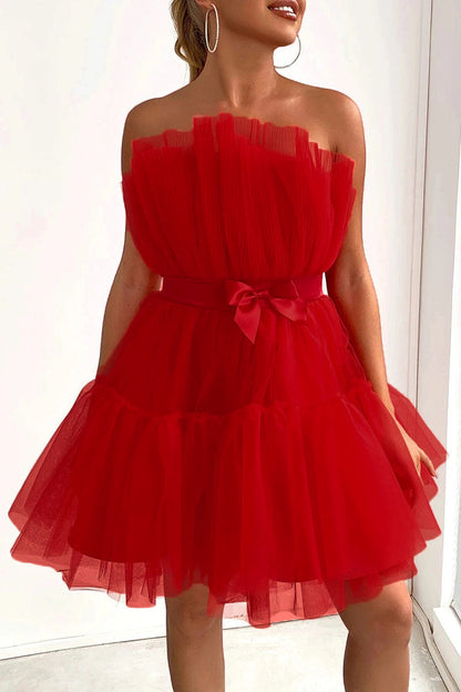 Sexy Elegant Solid Patchwork Strapless Princess Dresses(5 Colors) Red