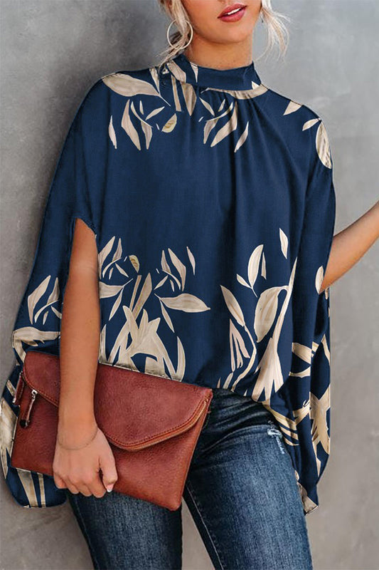 Casual Print Printing O Neck Blouses(10 Colors) Deep Blue