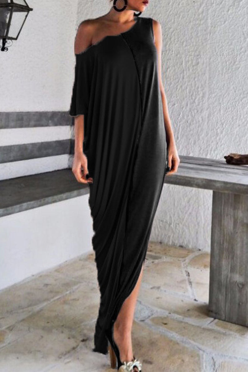 Casual Simplicity Color Block Contrast O Neck Irregular Dress Dresses Black