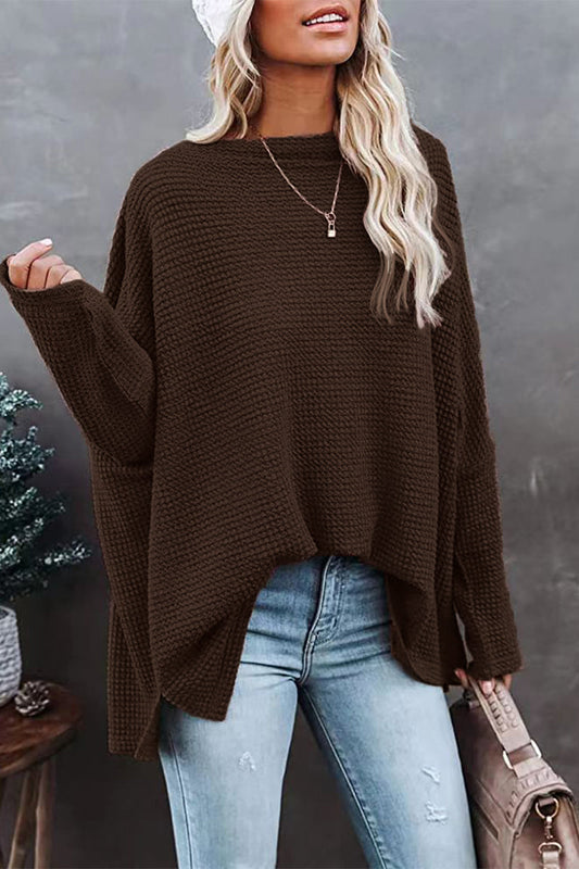 Casual Solid Solid Color Oblique Collar Tops Coffee