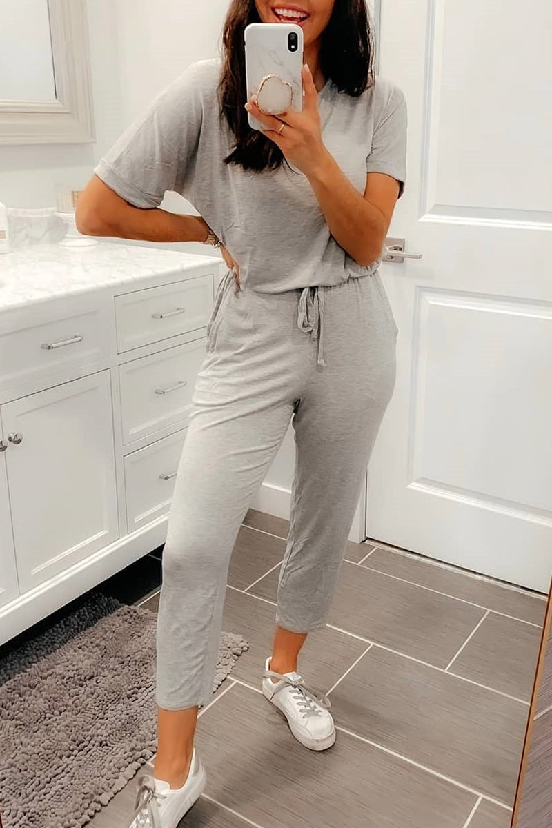 Casual Simplicity Solid Solid Color O Neck Regular Jumpsuits(4 Colors) Light Gray