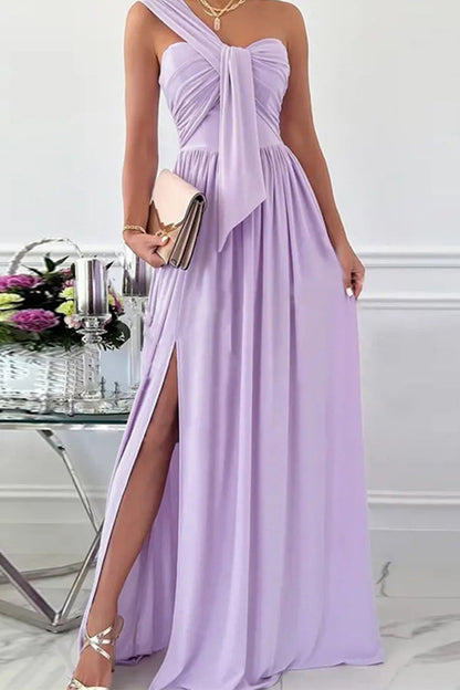 Elegant Formal Solid Asymmetrical Solid Color One Shoulder Irregular Dress Dresses Purple