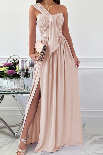 Elegant Formal Solid Asymmetrical Solid Color One Shoulder Irregular Dress Dresses Light Pink