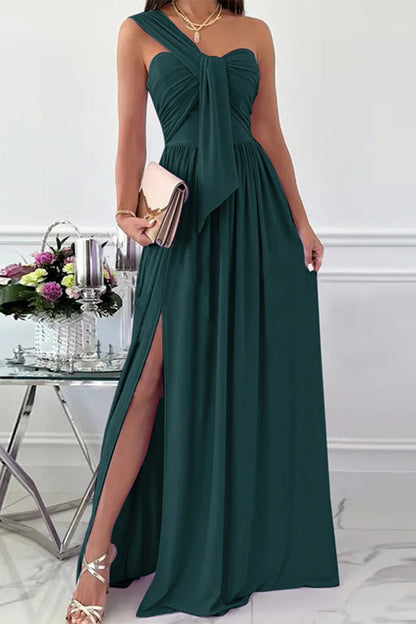 Elegant Formal Solid Asymmetrical Solid Color One Shoulder Irregular Dress Dresses Green