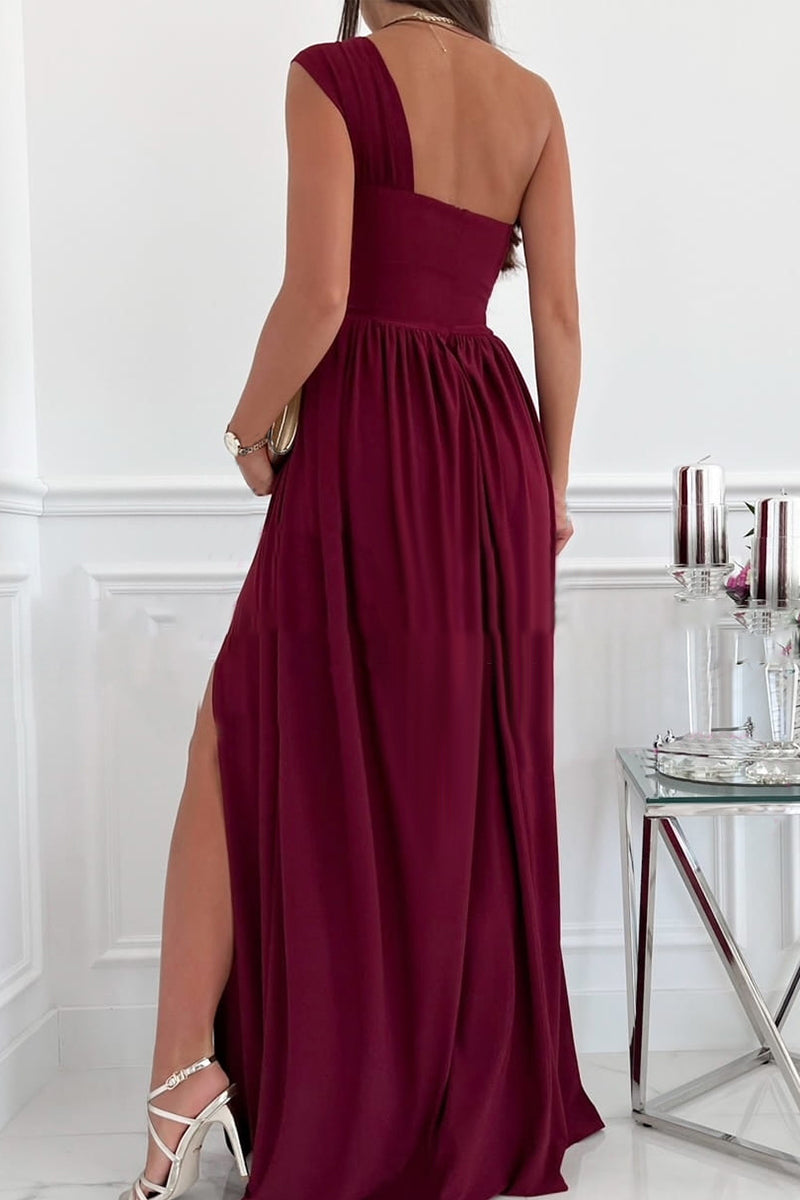 Elegant Formal Solid Asymmetrical Solid Color One Shoulder Irregular Dress Dresses