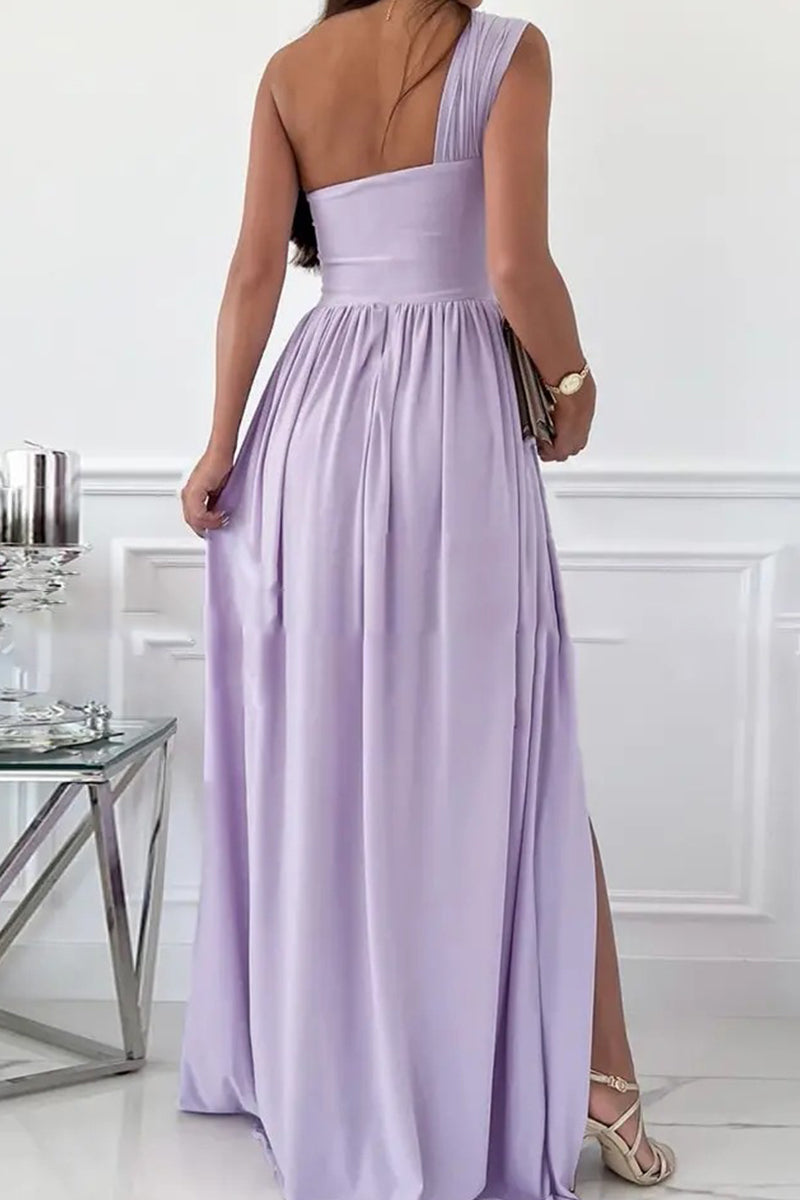 Elegant Formal Solid Asymmetrical Solid Color One Shoulder Irregular Dress Dresses