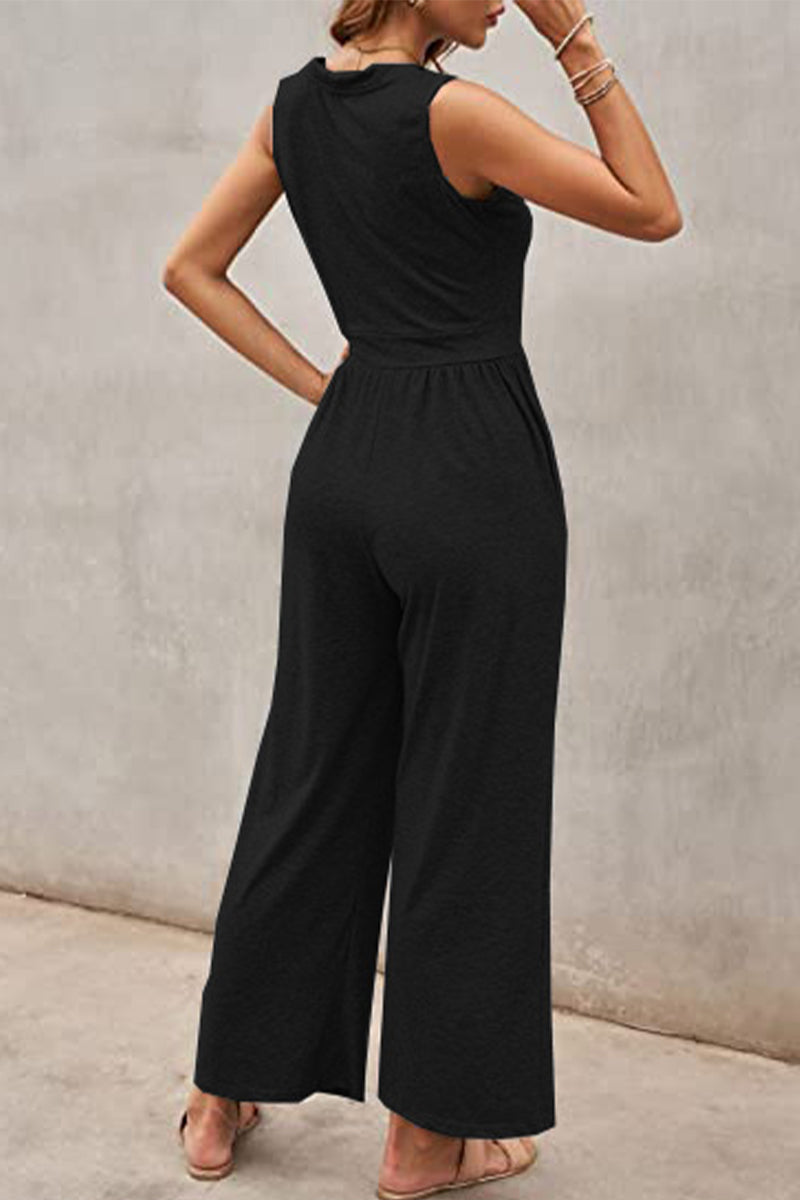 Casual Simplicity Solid Solid Color O Neck Loose Jumpsuits(5 Colors)