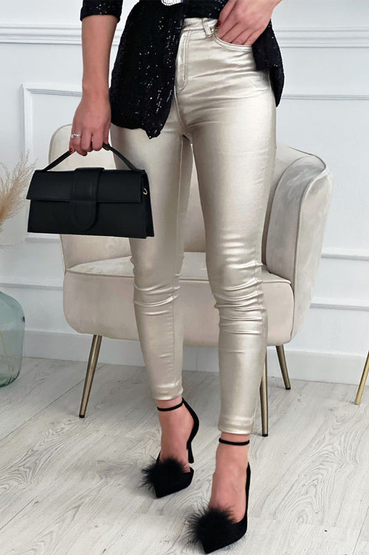 Casual Simplicity Solid Solid Color Skinny Solid Color Bottoms Silver