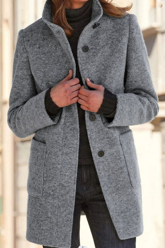 Casual Solid Solid Color Mandarin Collar Outerwear Light Gray