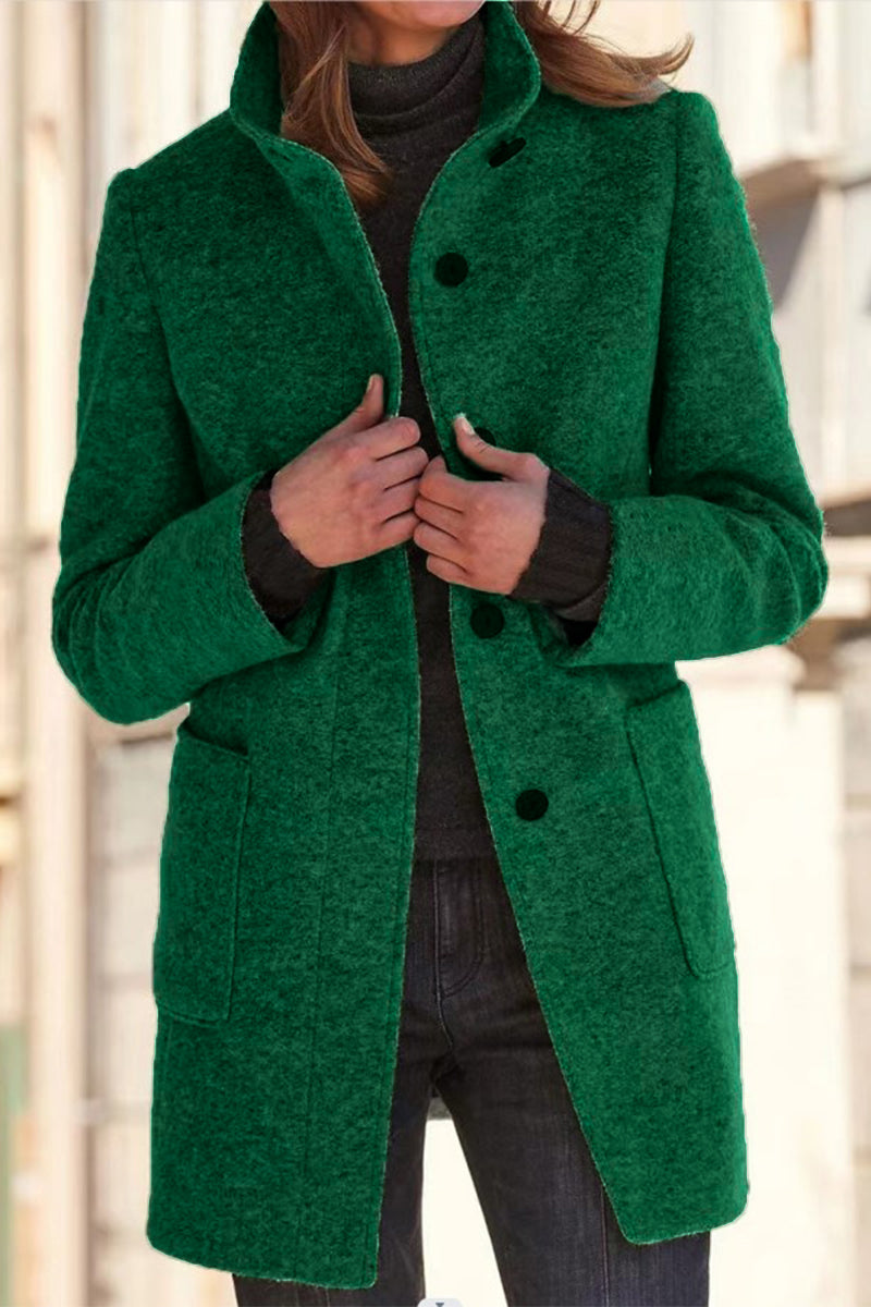 Casual Solid Solid Color Mandarin Collar Outerwear Green