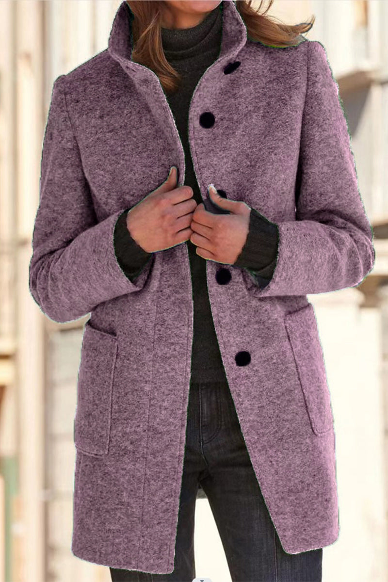 Casual Solid Solid Color Mandarin Collar Outerwear Light Purple