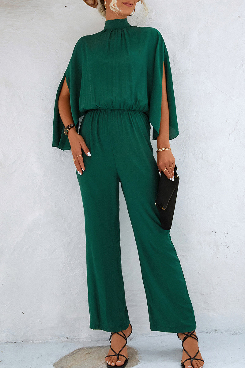 Casual Simplicity Solid Frenulum Mandarin Collar Regular Jumpsuits Green