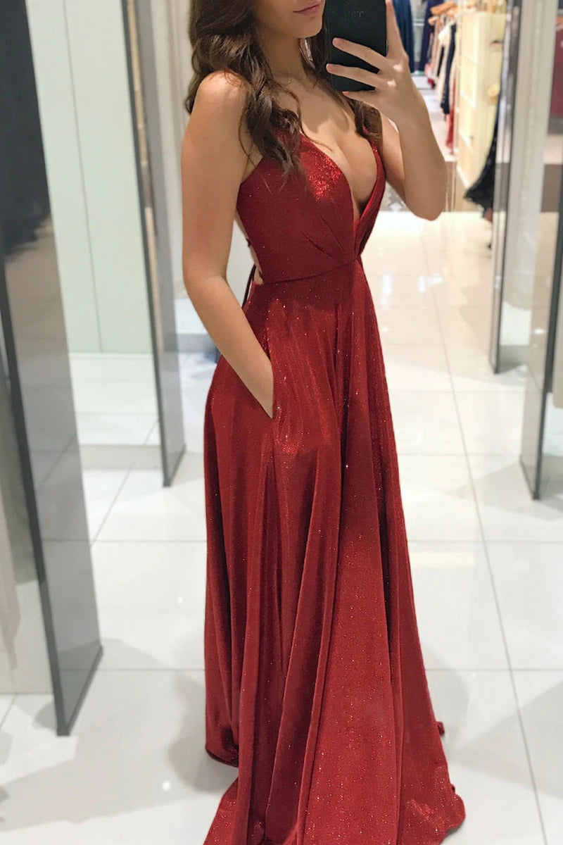 Celebrities Elegant Solid Backless V Neck Princess Dresses(3 Colors)