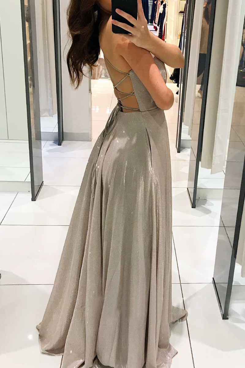 Celebrities Elegant Solid Backless V Neck Princess Dresses(3 Colors)