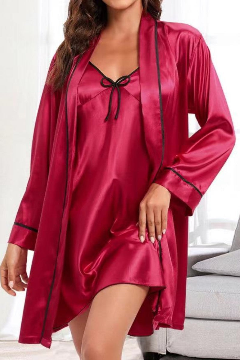 Sexy Living Solid Patchwork Suspender Nightdress Set Burgundy