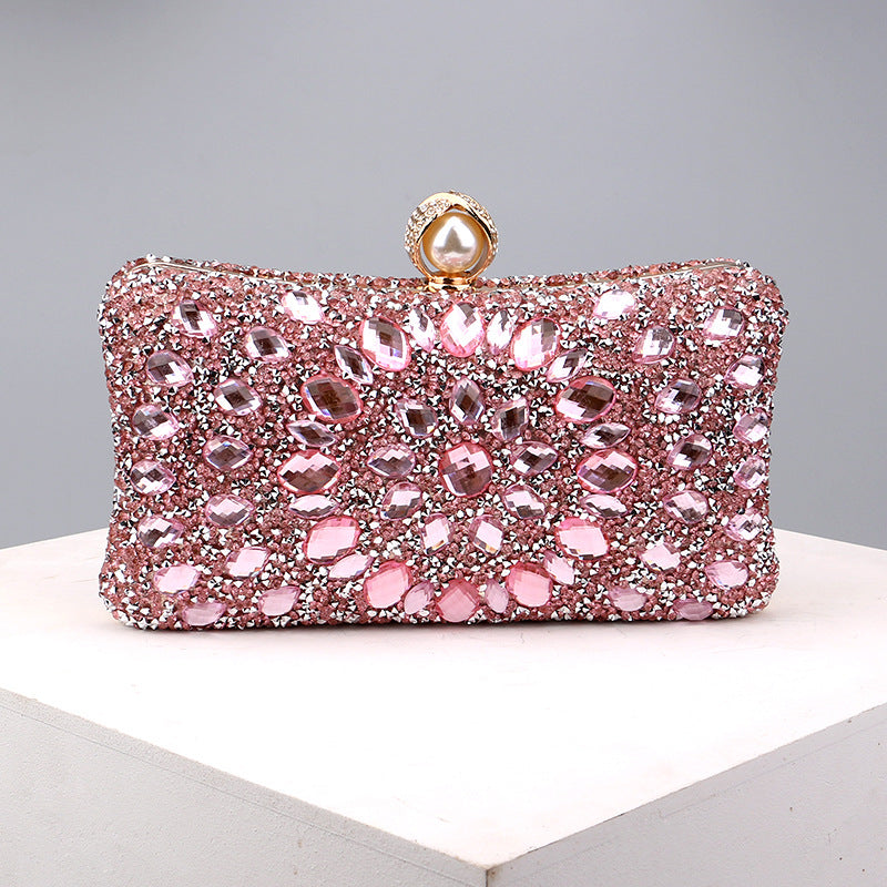 Casual Patchwork Chains Rhinestone Bags Pink One Size