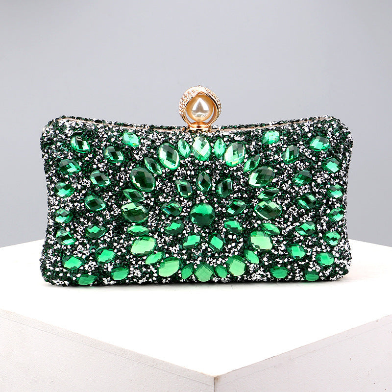 Casual Patchwork Chains Rhinestone Bags Green One Size