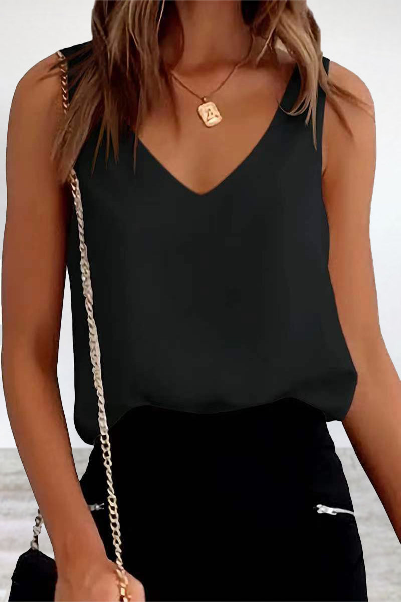 Sexy Celebrities Solid Solid Color V Neck Tops(6 Colors) Black