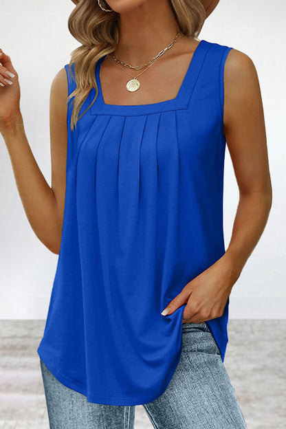 Casual Street Solid Fold Square Collar Tops(6 Colors) Blue