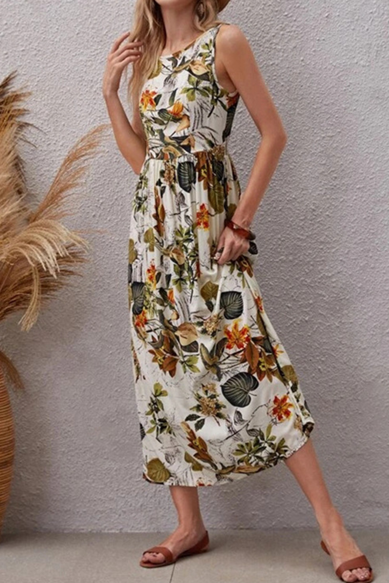 Elegant Vacation Floral Patchwork O Neck A Line Dresses