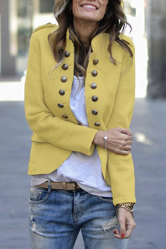 Solid Buttons Turn-back Collar Outerwear(7 Colors) Yellow