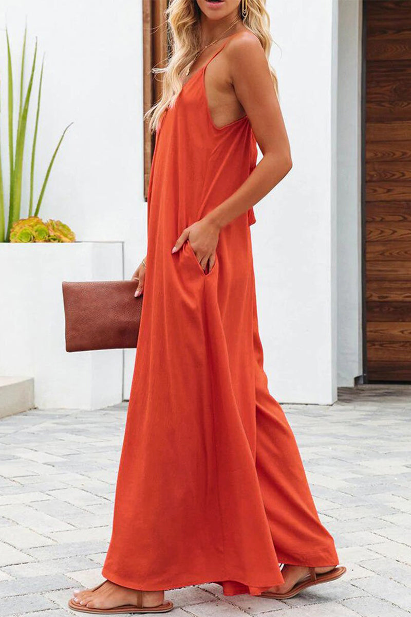 Casual Solid Solid Color V Neck Loose Jumpsuits(6 Colors)