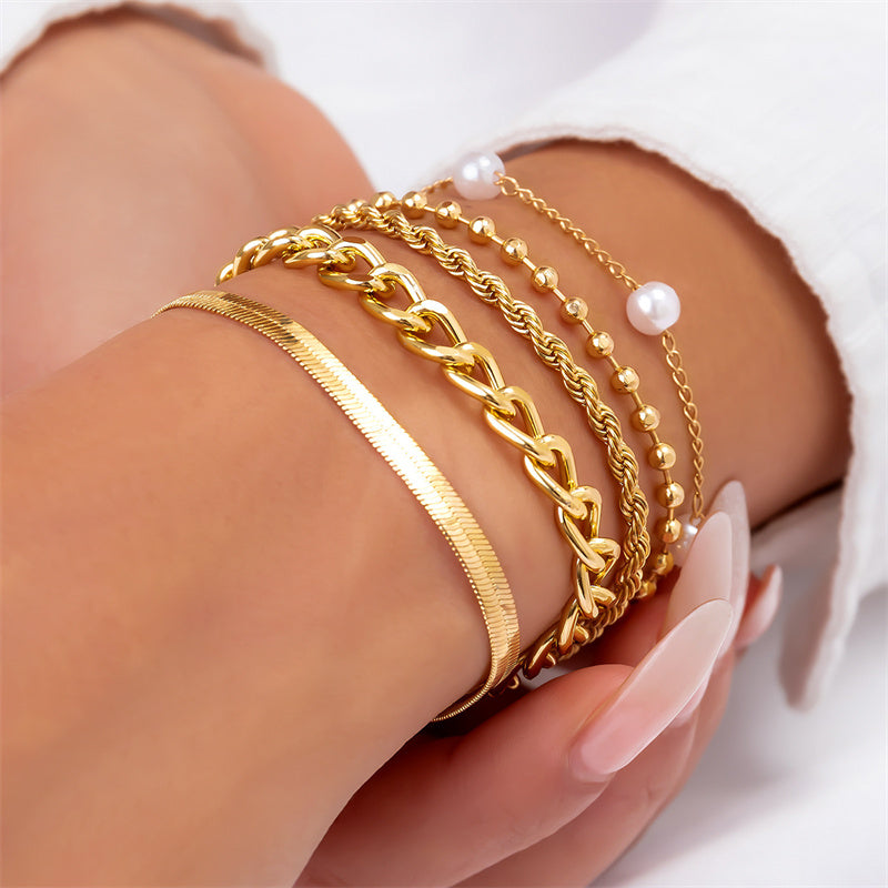 Casual Patchwork Chains Pearl Bracelets