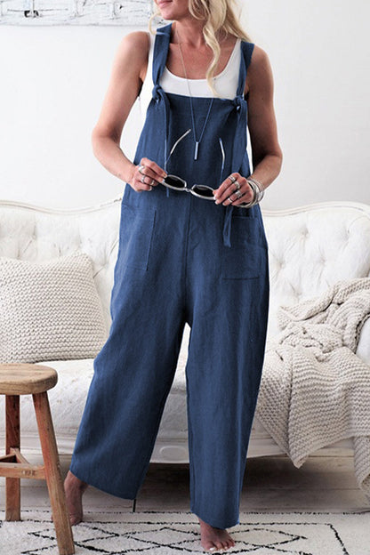 Casual Solid Make Old Patchwork Square Collar Loose Jumpsuits(5 Colors) Blue