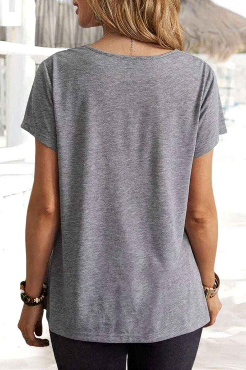 Casual Daily Solid Asymmetrical U Neck T-Shirts(5 Colors)