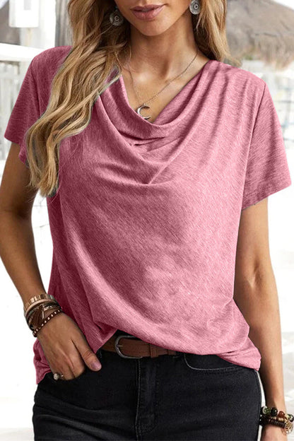 Casual Daily Solid Asymmetrical U Neck T-Shirts(5 Colors) Red