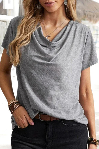 Casual Daily Solid Asymmetrical U Neck T-Shirts(5 Colors) Grey