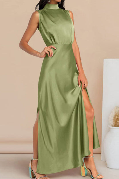 Celebrities Elegant Solid Solid Color Halter A Line Dresses(5 Colors) Light Green