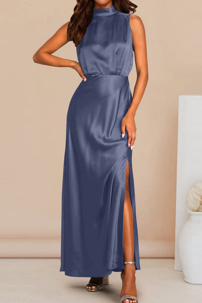 Celebrities Elegant Solid Solid Color Halter A Line Dresses(5 Colors) Navy Blue