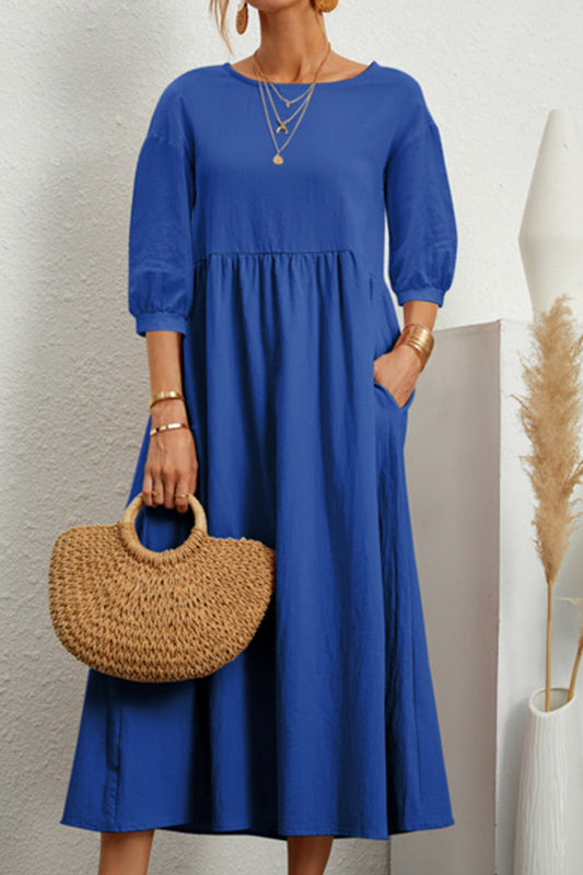 Casual Solid Solid Color O Neck A Line Dresses(11 Colors) Blue