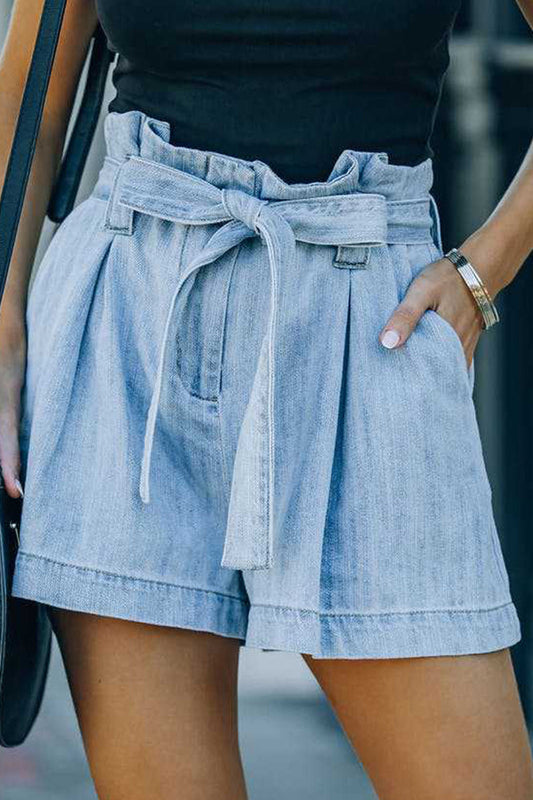 Casual Street Solid Make Old Frenulum Loose Denim Shorts Light Blue