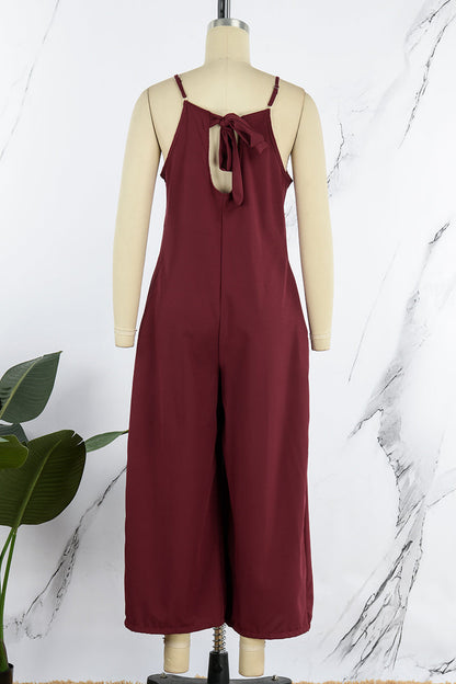 Casual Solid Solid Color V Neck Loose Jumpsuits(6 Colors)