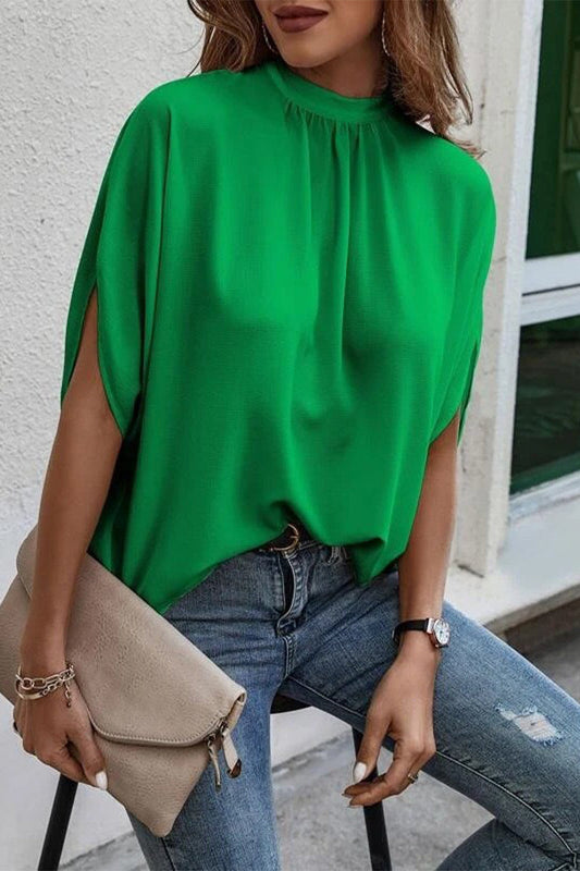 Work Elegant Print Patchwork O Neck Tops(10 Colors) Green