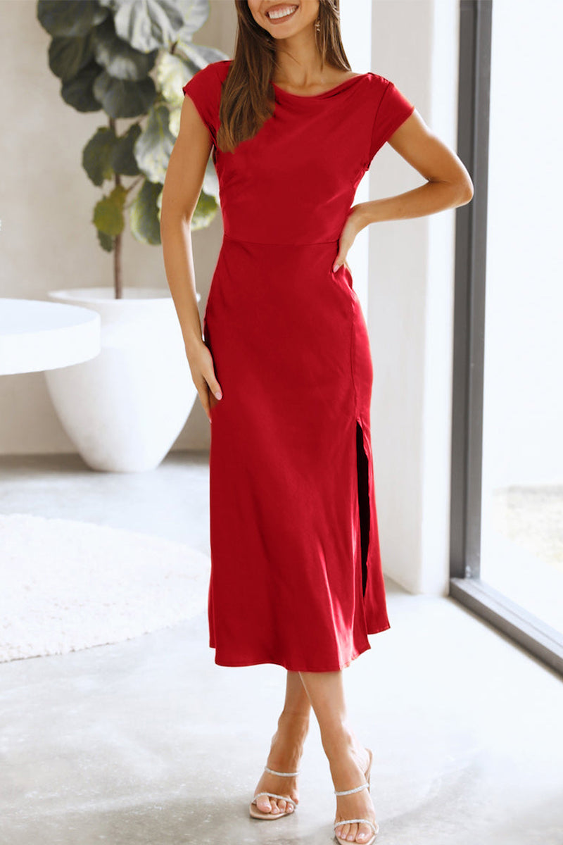 Celebrities Elegant Solid Hollowed Out Solid Color A Line Dresses(3 Colors) Red