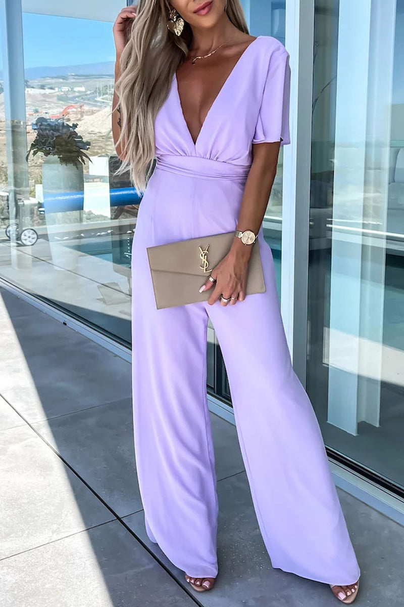 Casual Elegant Solid Solid Color V Neck Regular Jumpsuits(4 Colors) Light Purple