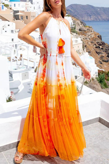 Sexy Vacation Gradual Change Contrast Halter Beach Dress Dresses Orange