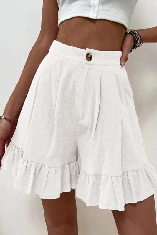 Casual Solid Flounce Loose High Waist Wide Leg Solid Color Bottoms White