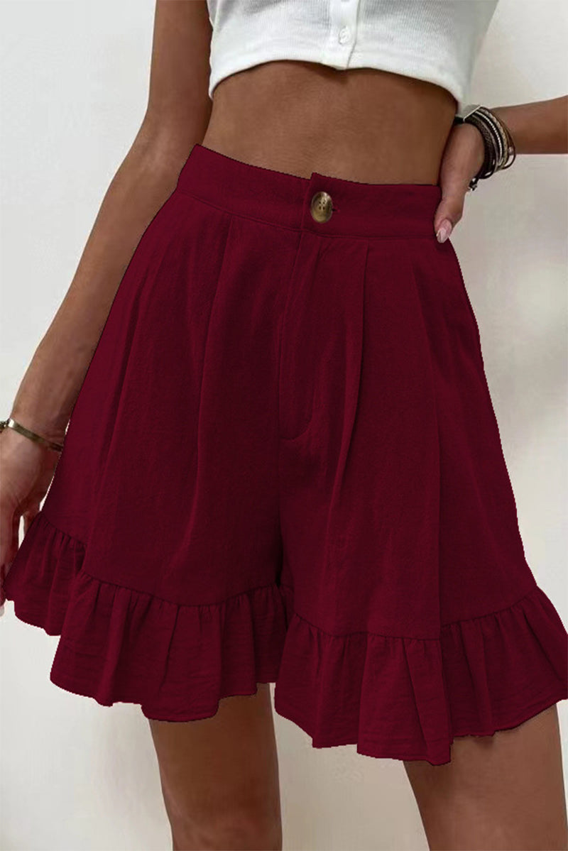 Casual Solid Flounce Loose High Waist Wide Leg Solid Color Bottoms Burgundy