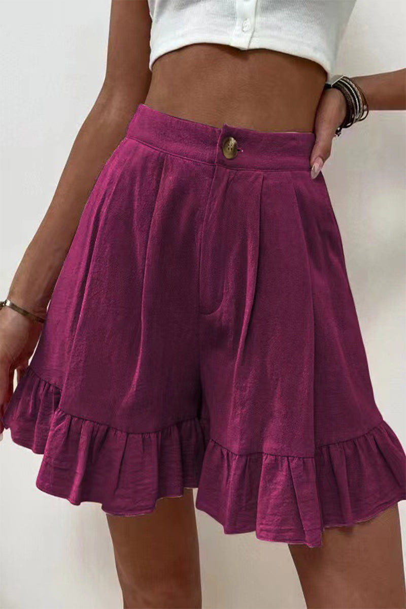 Casual Solid Flounce Loose High Waist Wide Leg Solid Color Bottoms Purple