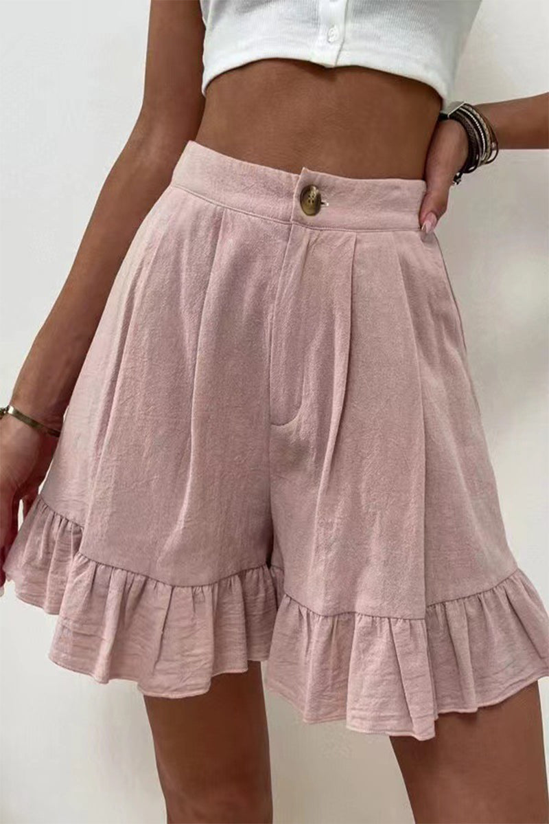 Casual Solid Flounce Loose High Waist Wide Leg Solid Color Bottoms Pink