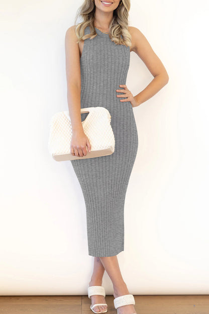 Casual Simplicity Solid Solid Color O Neck One Step Skirt Dresses Grey