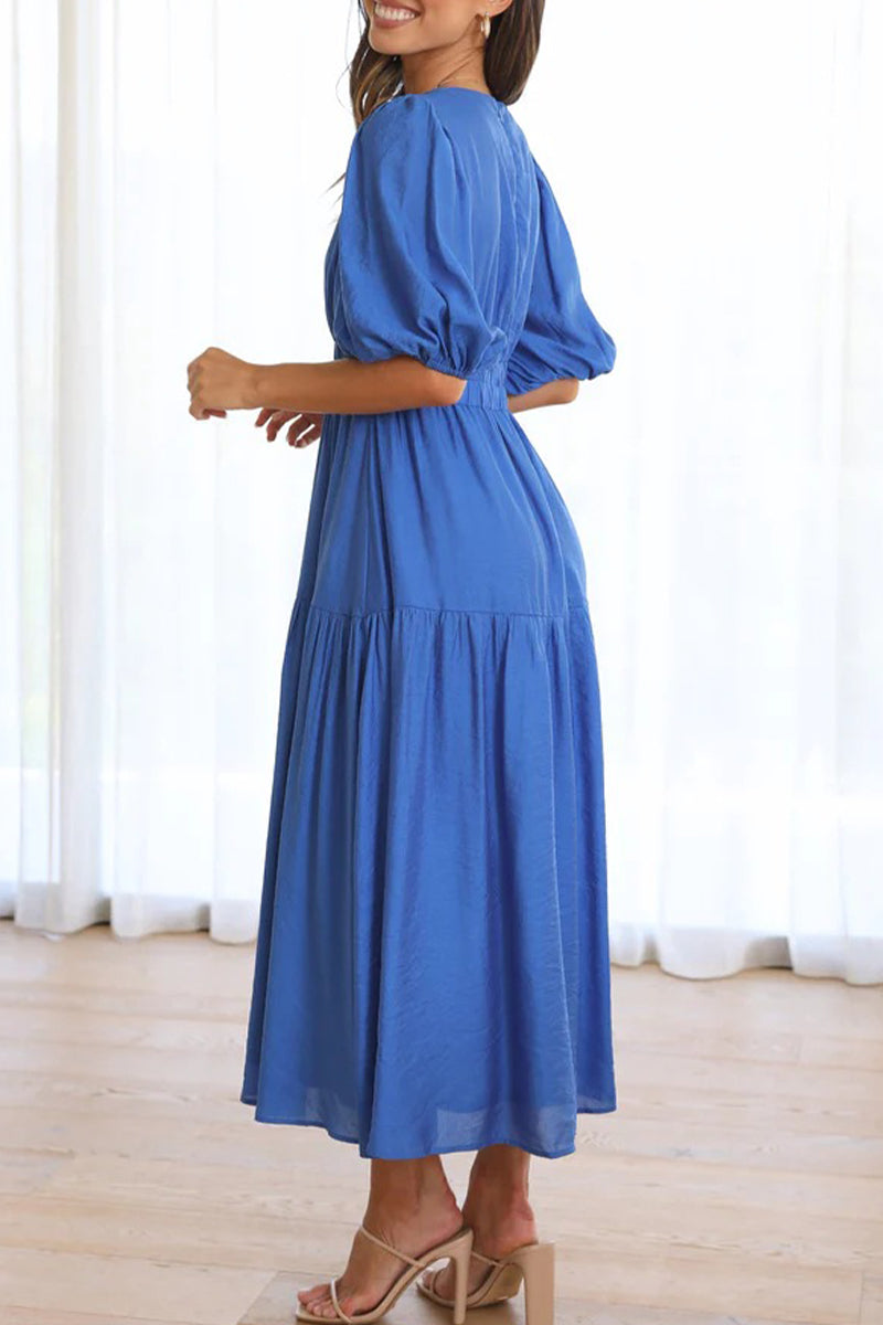 Sweet Elegant Solid Fold V Neck A Line Dresses