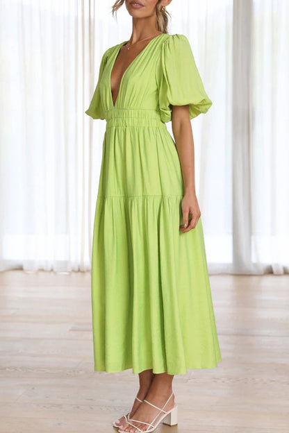 Sweet Elegant Solid Fold V Neck A Line Dresses